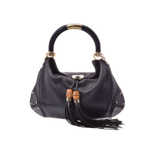 Gucci Black Leather Babouska Indy Top Handle Hobo Bag